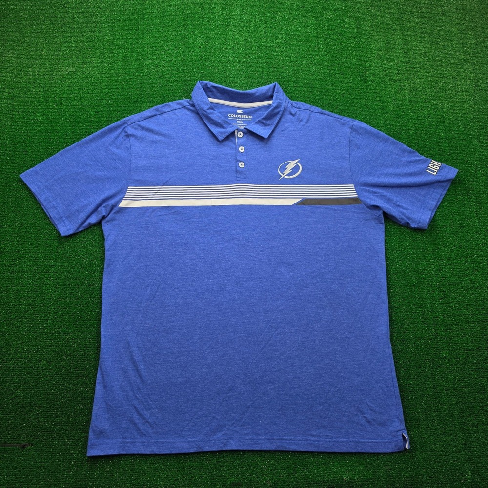 Tampa Bay Lightning Colosseum NHL Polo Shirt Mens 2XL Blue Chest Stripe Golf